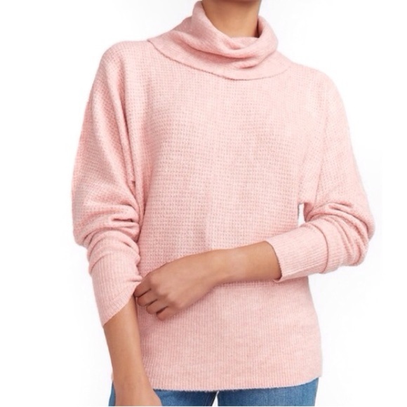 Express Women S Light Pink Waffle Knit Thermal Wedge Turtleneck Sweater NWT - Picture 1 of 11